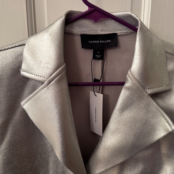 Gorgeous NWT Karen Millen Figure Form Bandage Knit Foiled Blazer Silver. Size: M - Picture 3 of 4
